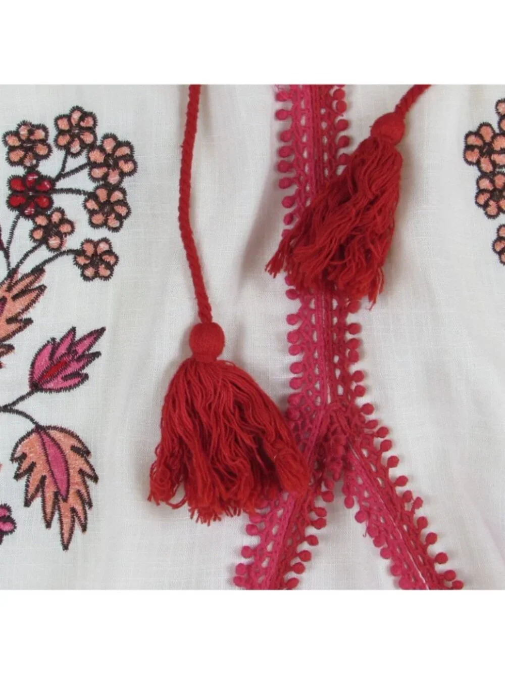 Anthropologie Ranna Gill, Hadley Embroidered Tunic DRESS Ivory, Red Floral, Sz L - Picture 5 of 8